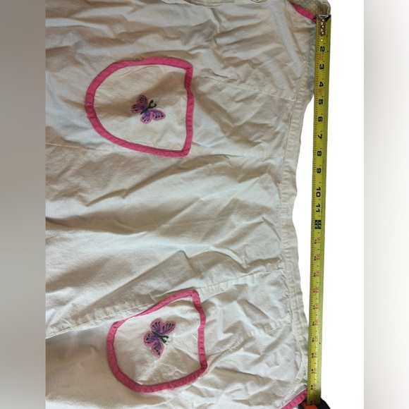 Vintage Half Apron Embroidered Flowers Pockets Pink Trim M-XL Butterfly Tie Back - Picture 2 of 6
